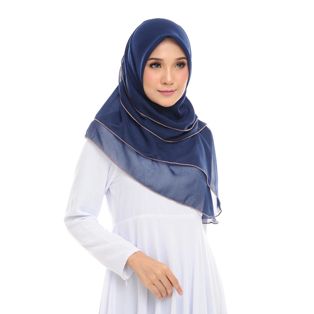 Tudung Bawal Maira Ruffle - Dark Blue Gold